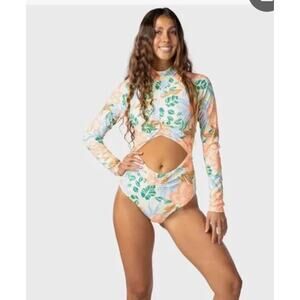 Rip Curl Follow the Sun Long Sleeve Surf Suit Swimsuit Tropical Beach Medium NWT